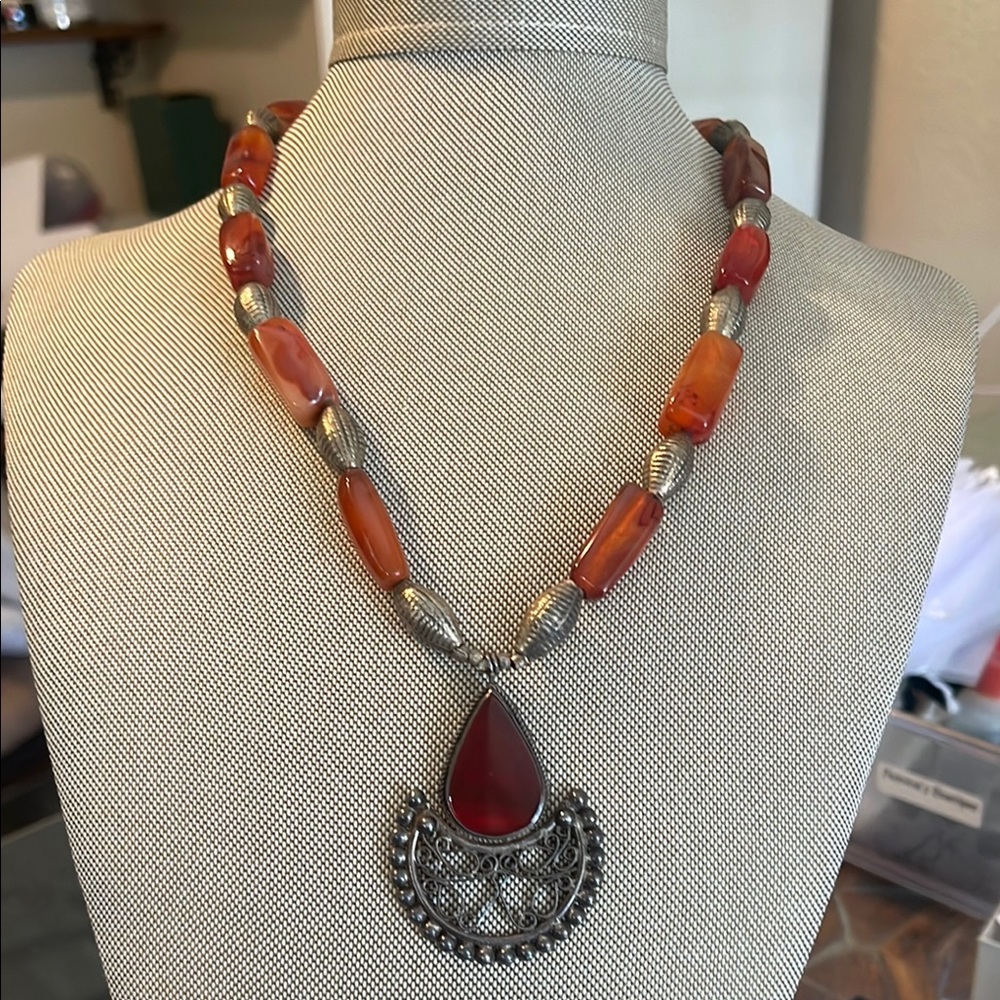 Carnelian Necklace With Sterling Silver Pendant
